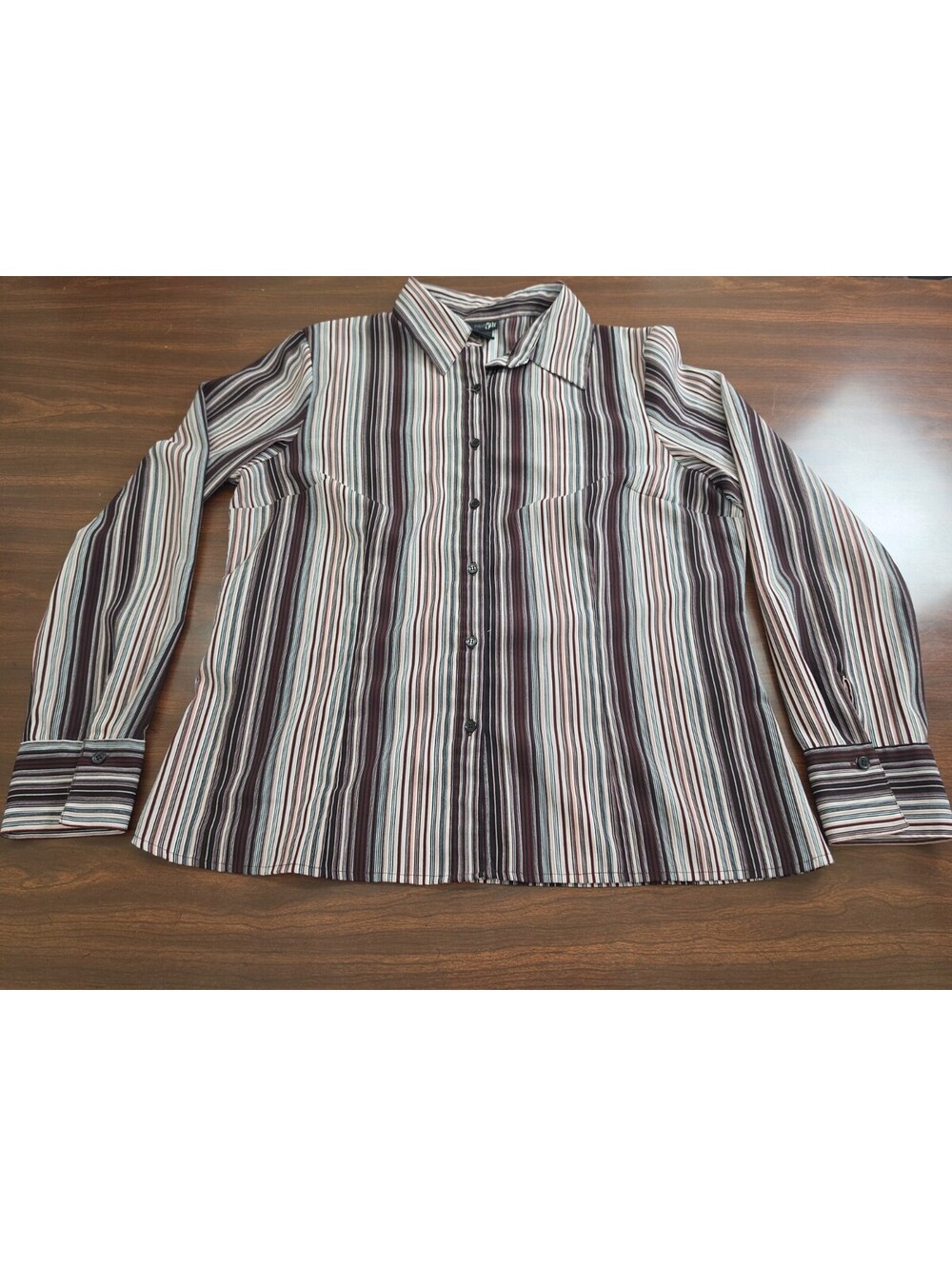 East 5th Womens Large Multi Stripe Button Down Long Sleeve Collared Shirt Blouse